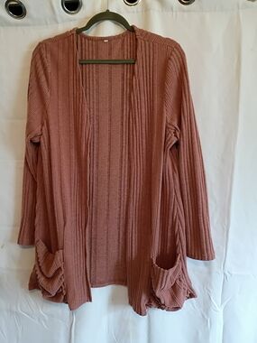Super Soft Size 2xl Ribbed Open-Front Cardigan in Dusty Rose